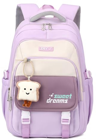 Schulrucksack Mädchen 2-10 Klasse, 32L Kinderrucksack Mädchen Leicht | Atmungsaktives Rückenpolster | Gepolsterte Schultergurte | Brustgurt, Schulranzen Kinder Schule Rucksack Teenager 8+ Jahre, Lila