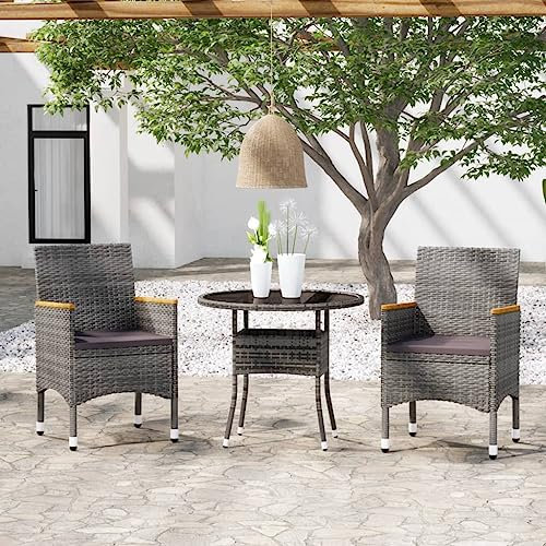 KLYEON 3-TLG. Garten-Essgruppe Poly Rattan Grau Gartenmöbel, Gartenmöbel-Sets