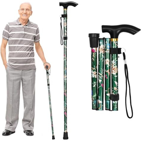 Vikbara stavar för seniorer, gångkäpp vikbar, höjdjusterbar promenadkäpp för äldre, vikbar, bergstock promenadkäpp vandringsstav halkfri lätt unisex promenadkäppar