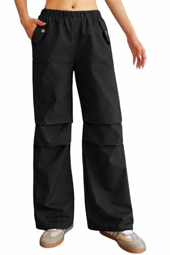 Nuofengkudu Womens Urban Utility Trousers Wide Leg Elasticated Waist 2 Pockets Knee Pleats Windproof Pull on Work Walking Hiking Pants Outdoor