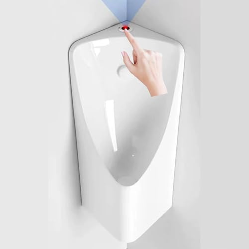 YUGXTH Urinoir d'angle for Hommes, Urinoir Mural a Capteur avec Valve de Chasse d'eau a Capteur, Toilettes en Céramique Anti-éclaboussures for Lieux Publics(White D,Wall Row)