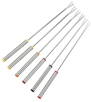Cabilock 6 Stück Teiliges Fonduegabeln Edelstahl mit Hitzebeständigem Griff Lange Dessert und Obstgabeln für Schokoladenbrunnen Käsefondue Marshmallow Grillen Küchenbesteck Zufällige Farbe