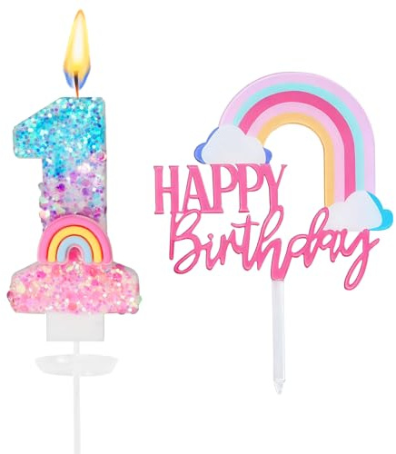 Geburtstagskerzen Zahlen 1,3D Regenbogen Kerzen Geburtstag Kuchen Deko,Kerze 1 Geburtstag Mädchen,Tortendeko Regenbogen,Geburtstagskerzen Kinder für Geburtstags Party Dekoration