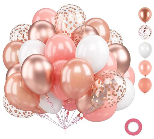 Luftballons Retro Rosa Roségold, 50 Stück 12 Zoll Luftballons Geburtstag mit Konfetti Party Ballons, für Herren, Damen Geburtstag Boho Hochzeit Jugendweihe Verlobung
