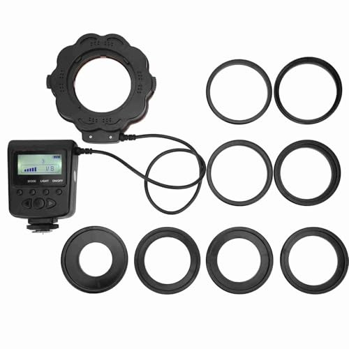 Lampada LED Anello per Obiettivo Fotocamera, Flash Ad Anello Con Adattatori 40.5-77mm - Luce Continuativa e Flash, Illuminazione Naturale per Foto e Video