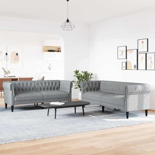 HETFTJN Zweisitzer & Dreisitzer Sofa Set Hellgrau 201,5 x 74,5 x 74,5 cm Stoffbezug Polyester Komfortables Modernes Design Für Wohnzimmer Büro Jugendzimmer