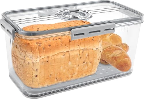 BSTMOME Bread Bin Airtight Bread Box, Time Recording Plastic Breads Storage Container with Lid for Homemade Breads, Toast, Bagel, Donut and Cookies (Small (32.5x17.5x15.5CM))