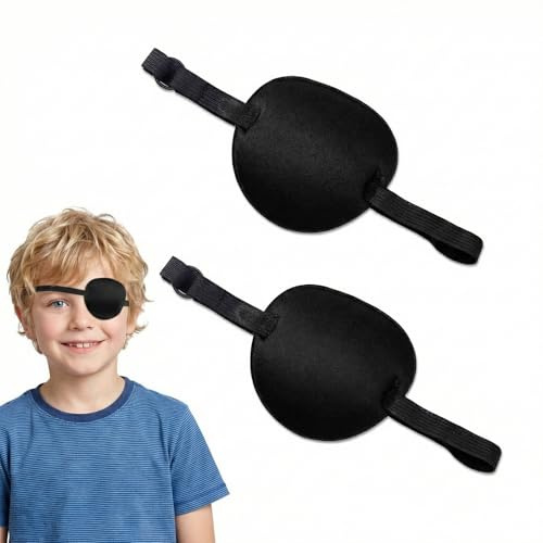 2 Benda Occhio per adulti e bambini - Benda 3D Regolabile per Occhio Destro o Sinistro - Benda da Pirata per Ambliopia Pigra e Cosplay (Nero)