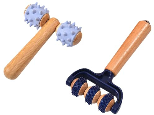 Massageroller mit Griff, 2 Stück Massage Roller mit Igelball Massageball, Faszienrolle Manuelle Massagegeräte für Rücken und Beine, Selbstmassagerolle zur Muskelentspannung und Schmerzlinderung