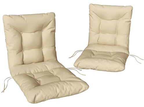 Outsunny Lot de 2 Coussins de Chaise d'extérieur, Coussins de Jardin avec Attaches, Usage intérieur et extérieur, 120 x 50 x 8 cm, Beige
