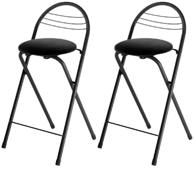 Soayone Set di 2 Sgabello Bar Pieghevole con Schienale, 61 cm Sgabello Alto Cucina con Seduta Imbottita in Velluto Nero, Struttura in Metallo, Sedia Bar Salvaspazio per Cucina, Bancone e Isola
