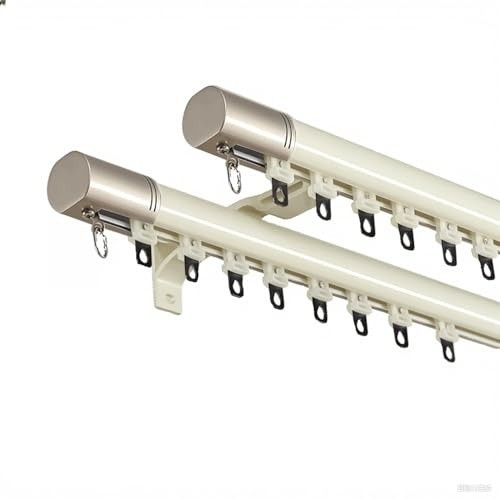 Kraftig dubbel gardinstång 2,4 m/7,9 fot väggmonterad dubbelskena system för rumsavdelare vardagsrum sovrum kontor elegant vit finish