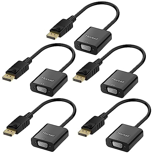 Moread DisplayPort (DP) to VGA Adapter, 5 Pack, Gold-Plated Display Port to VGA Adapter (Male to Female) Compatible with Computer, Desktop, Laptop, PC, Monitor, Projector, HDTV - Black