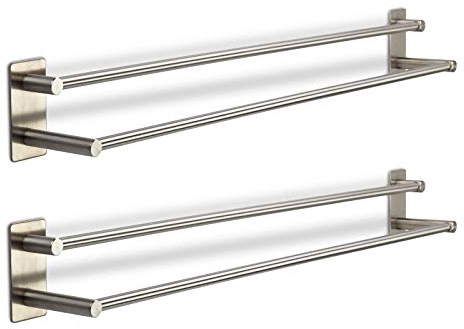 2 x Hakenleiste TALIDA Edelstahl selbstklebend mit 3M Klebepad (Länge: 735 mm/Stangen-Ø 12 mm) inkl. 3 S-Haken für Küche und Bad Garderobe von SO-TECH®