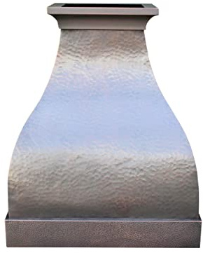 SINDA Island Mount Copper Range Hood, Custom Hammered Copper Range Hood Cover With Stainless Steel Vent, Includes High Airflow Fan Motor, Blower Box and Baffle Filter, 42Wx27H, H29-OI4227