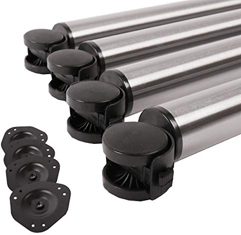 4er Set Tischbeine auf Rollen Tischfuss Möbelfuss rollbar 710mm mit Feststellbremse austauschbare Rolle (Edelstahl Optik)