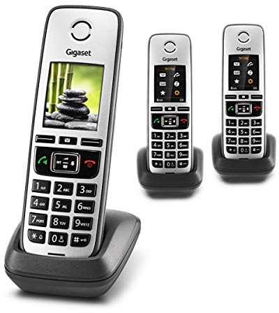 Gigaset Family - 3 DECT-Telefone schnurlos für Router - Fritzbox, Speedport kompatibel - großes Farbdisplay - Trio-Set, anthrazit-grau