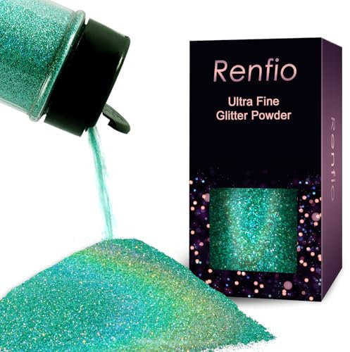 Renfio Holographic Glitzer Powder, 1.75 Oz (50g) glitzer gesicht, 1/128 0.008 0.2mm Ultra Fine Glitzerpulver For Garten Deko, Glitzer Basteln, Nail Powder, Body Glitzer Haare - Laser Mint Blau