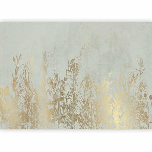 murando - Carta da Parati Moderna per Soggiorno, Foglie, 400x280 cm | Fotomurali in TNT, Decorazione da Muro XXL, Carte da Parati Moderne, Calcestruzzo, Oro, Produzione Europea