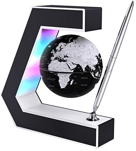 Schwebender Globus mit LED Leuchten Schwebender Globus mit Magnetschwebebahn und Stift, tragbar zum Schreiben auf dem Schreibtisch, Weltkarte für die Schreibtischdekoration