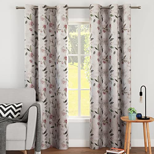 Encasa XO Door Curtains (7 ft, 2 Panels, 44x84 in) I Semi-Blackout 85% Room Darkening I Floral & Geometric Prints I 6 Eyelets I Sound & Heat Reducing - F1 Neutral