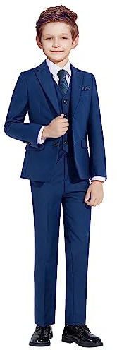 Marvelous World Suits Blue Slim Fit Size 14 Formal for Kids Toddler Tuxedos Dresswear Ring Bearer Outfit Wedding Dress Clothes Youth 5-Piece Adjustable Waist