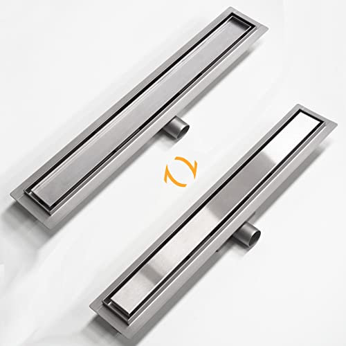 WITEN&NOCK Duschrinne 60 cm Befliesbar Drainset Edelstahl Bodenablauf für bodengleiche Dusche mit Geruchsstopp Haarsieb extra flach Edelstahl gebürstet Komplettset mit Bodenbefestigung
