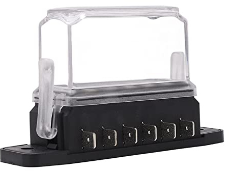 Marine-Sicherungskasten, Gesamtlast 45 A, Robuster 6-Wege-Sicherungsblock, Keine Verformung, DC 12 V, 24 V, mit Wasserdichter Abdeckung FüR LKW, Wohnmobil
