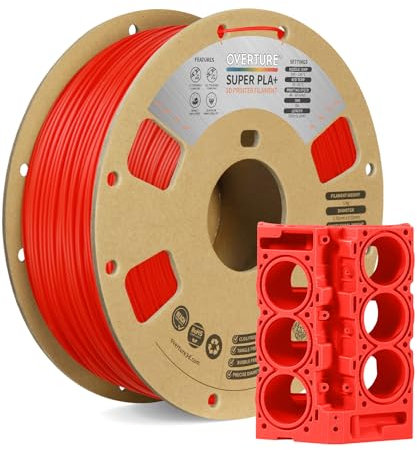 OVERTURE Super PLA+ Filament 1.75mm, 1kg Spule (2.2lbs), Maßgenauigkeit +/- 0.03 mm, für 3D-Drucker (Rot)