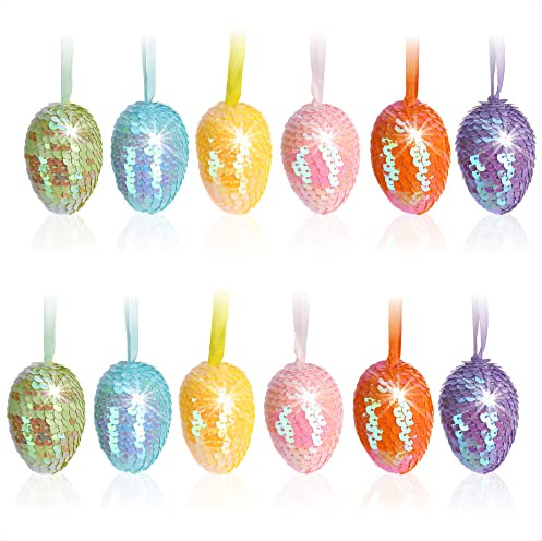 com-four® 12x Osterei mit funkelnden Pailletten, Pailletteneier