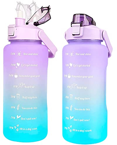 MIKOWEN 2Litre Water Bottle BPA Free Material,2L Sports Bottle with Straw Leakproof Drink Jug, Time Marking & Lock Cover Gym Water Bottle For Women Men (Purple)