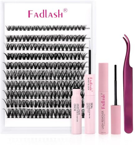 FADLASH Kit di Estensione Ciglia 200pcs 40D Ciglia Finte Cluster, Bond and Seal, Rimuovi Ciglia, Pinzette per Ciglia DIY Extension per Ciglia Set