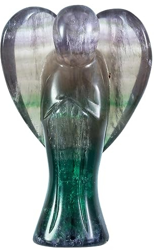 Nupuyai 7 cm Fluorit Engel Figur Edelstein Schutzengel Heilstein Deko