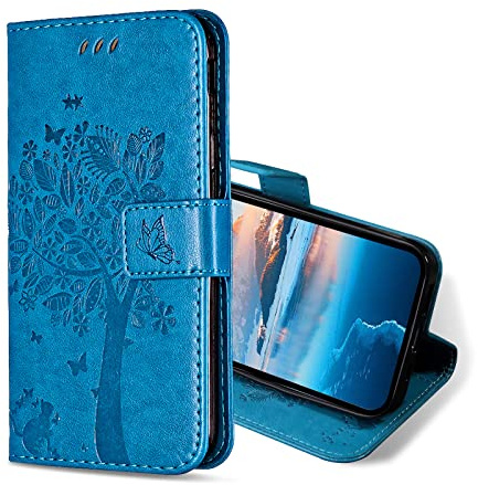 KANVOOS Cover per iPhone 11, Custodia a Libro in Pelle PU con Silicone TPU, Antiurto Flip Portafoglio per iPhone 11 (Blu)