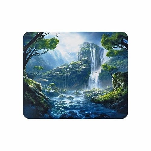Arkero-G Mauspad - Gaming & Office Mouse Pad 24 x20 x 0,3 cm mit einem Wasserfall Regenwald Motiv rutschfeste Design Tisch-Unterlage (Landscape-V1)
