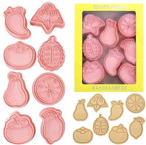MIANXIAOXIN 8 Piece Cute Fruits Cookie Cutters Orange,Mango,Lemon,Pear Shape Cookie Molds Cartoon Fun Biscuit Moulds(Fruits B,8)