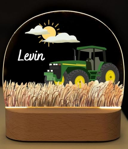 Bärenfreunde® - Personalisiertes Nachtlicht für Babys - Individuelle Nachttischlampe für Kinder - Personalisierte Geschenke Kinder - Babygeschenk - Geschenk zur Geburt (Traktor grün)