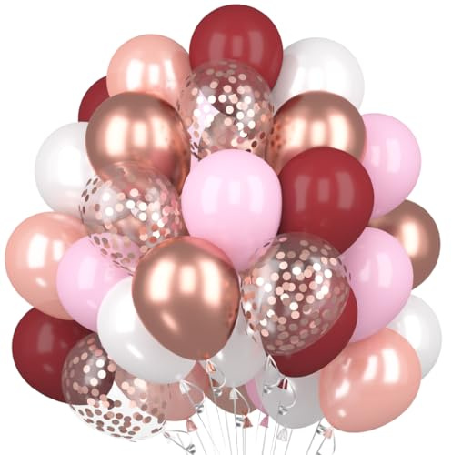 60 stycken ballonger vinröd roséguld vinröd röd roséguld rosa vit latexballong, mörkröd roséguld konfetti heliumballonger för flickor kvinnor födelsedag bröllop baby shower dekoration