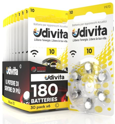 180 Piles Auditives Udivita Technologie Phono Pulse Taille 10. - 30 Blisters de 6 Piles