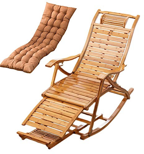 Liegestuhl, Bambus-Schaukelliege, klappbarer Liegestuhl für den Außenbereich, mit Armlehnen und 5-Gang-verstellbaren Rückenlehnen, für Garten, Balkon, Terrasse, Sonnenliege (Farbe: Stuhl + b