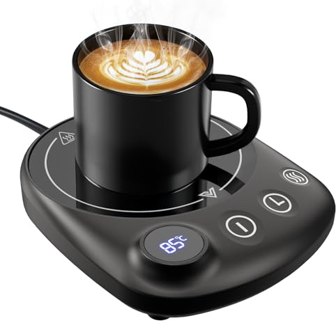 Coffee Mug Warmer, MQUPIN Mug Warmer for Desk 4 Temperature Settings (55℃/65℃/75℃/85℃), 1-12 Hour Timer Cup Warmer with 8 Hour Auto Shut Off, Smart Mug Warmer for Desk Coffee Milk Tea Cocoa(black)