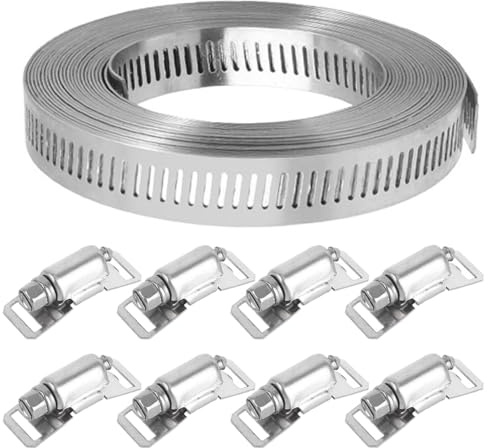 Zasvec Abrazadera de Manguera de Acero Inoxidable 5 Metros Abrazaderas Metalicas para Tubos Ajustable con 8 Sujetadores Abrazaderas de Tubo de Acero Inoxidable para Tuberías, 12.7mm