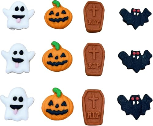 Edible candy cake decoration 4 shapes 3 tombstones 3 pumpkins 3 bats and 3 ghosts combination cake topping Halloween cake cupcake ice cream Dim sum decoration