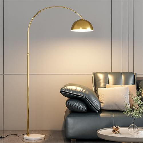 ITETONE Arc Floor Lamps for Living Room - Dimmable Arched Floor Lamp with Remote Control & Marble Base, Modern Arch Standing Lamp, Industrial Tall Lamp for Bedroom Office Reading,Gold