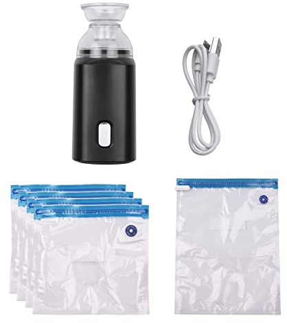 Vakuumförvaringspåsar med Elektrisk Luftpump, USB-laddningspump för Stark Sugpump Space Saver Förslutningspåsar Lufttäta Kompressionspåsar för små Kläder (Black)