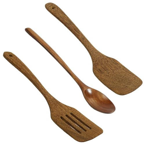 2 Pieces Cooking Spatula, 1 Piece Wooden Wooden Spoon, Chef Wooden Spatula, Wooden Kitchen Set, Cooking Non-Stick Spatula Set, Kitchen Aid Tools