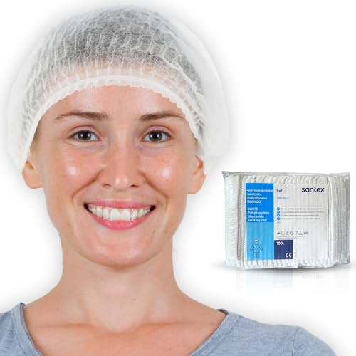 SANTEX 100/300 Bonnet Cap – Einwegkappe – Hygienekappe – Haarnetz – Hair Bonnet - Kochmütze Herren – Koch Mütze – Surgical Cap – Kochmütze Damen - Haare Bedecken - Haarnetz Zum Schlafen (100)