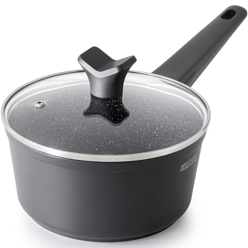 THE ROCK SOHO Nonstick Saucepan with Lid, 1.9 Quarts Small Pot with PPG Quantum2 Coating – Durable for Urban Kitchens, Nothing Sticks, Never Warps, Lasts Longer, Induction Compatible, PFOA-Free, Black