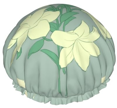 Bonnet de douche pour femme motif lys blancs, imperméable, réutilisable, avec cordon élastique lavable, adapté pour les cheveux longs et les tresses, idéal pour la douche.