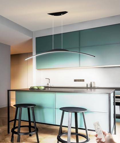JINGKER LED Pendelleuchten Modern Kreativ Kronleuchter Esstisch Gebogenes Design Pendelleuchte Höhenverstellbar Kronleuchter fürBar Tresen Arbeitszimmer Esszimmer (Schwarz, L100CM)